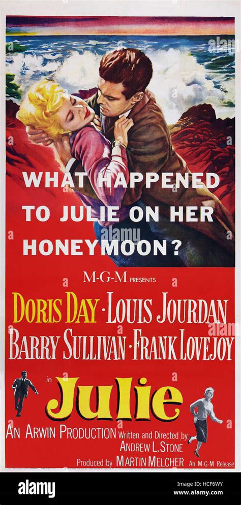 Julie Us Poster Art From Left Doris Day Louis Jourdan 1956 Stock