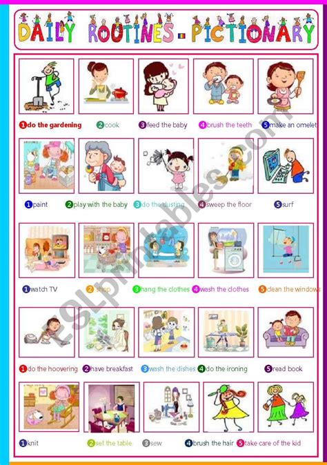 Daily Routines 1 Pictionary Poster Vocabulary Worksheet Pdf Rezfoods