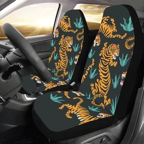 Tiger Car Seat Covers 2 Pc Animal Print Cheetah Pattern Front Etsy