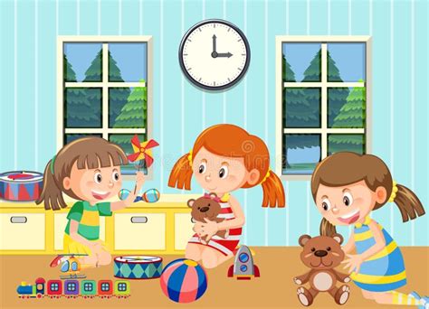 Children Playing Inside The House Stock Vector Illustration Of
