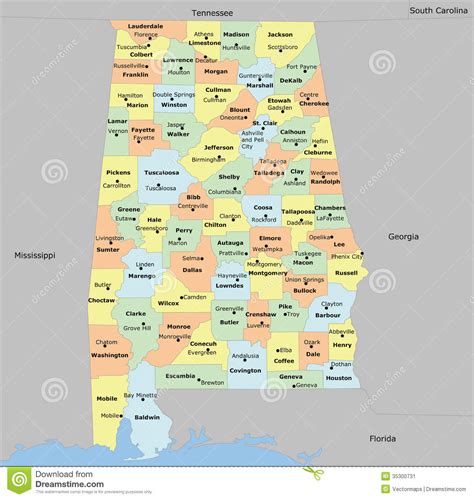 Alabama County Map Stock Vector Illustration Of Vector 35300731