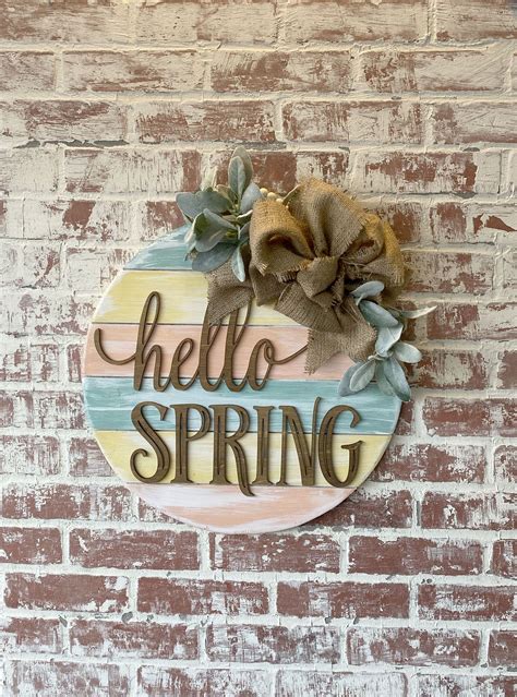 Spring Wreath Spring Door Hanger Round Wooden Door Hanger Etsy In
