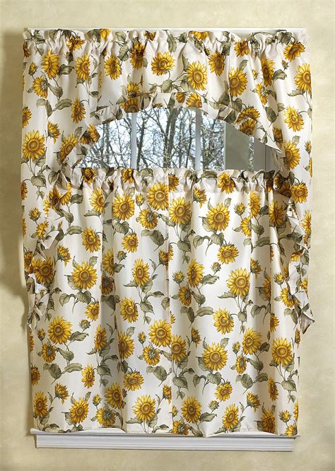 Mainstay sunflower kitchen set includes 2 kitchen towels, 2 pot holders, 1 oven mitt & 2 dishcloths. Classic Euro Sunflower 3 Piece Kitchen Curtain Set, With ...
