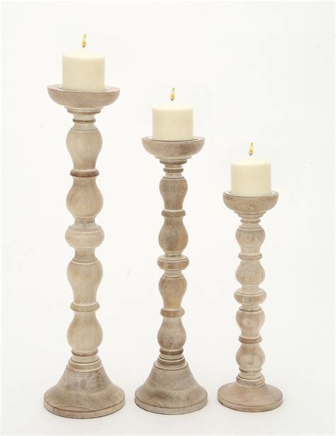 Woodland Imports 3 Piece Wood Candlestick Set Wood Candle Sticks