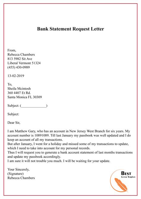 Free Sample Request Letter Template To Bank With Example