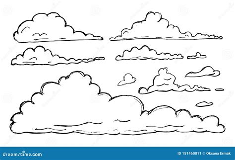 Hand Drawn Sketchy Cloud Collection Isolated On White Background Stock