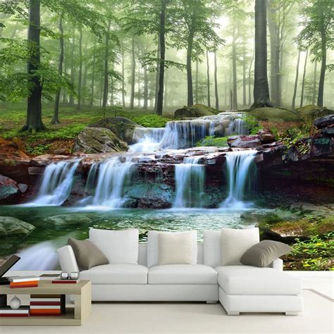 Custom 3d Wall Paper For Walls Forest Waterfall Forest Landscape Mural