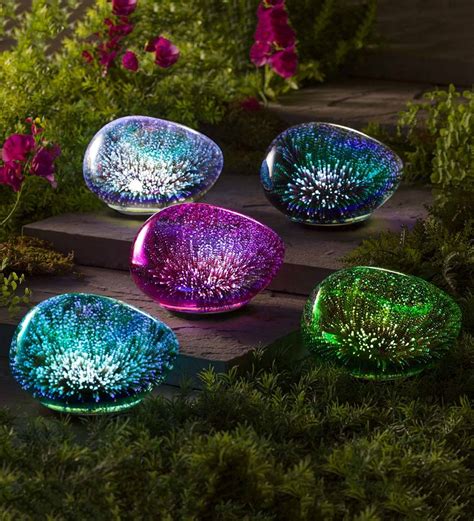 Lighted Art Glass Decorative Glowing Garden Rocks Blue Wind And Weather