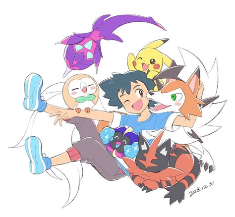 Pikachu Ash Ketchum Rowlet Cosmog Lycanroc And More Pokemon And More Drawn By Ame