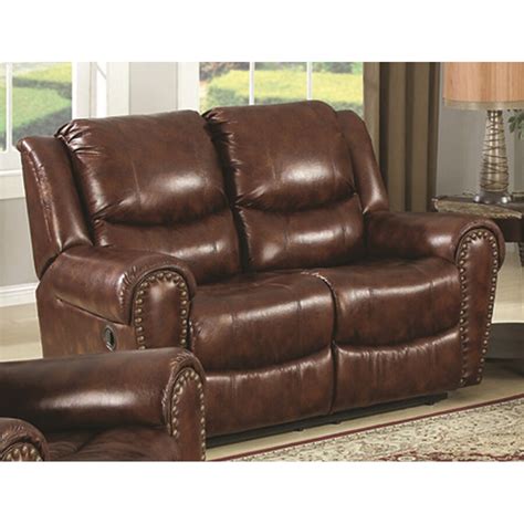 Sunset Trading Oxford Casual Brown Faux Leather Reclining Loveseat At