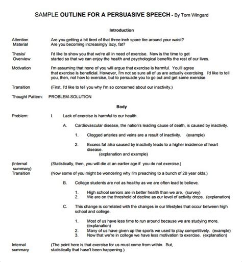 The persuasive speech outline has a standard format. Persuasive speech outline - The Writing Center.