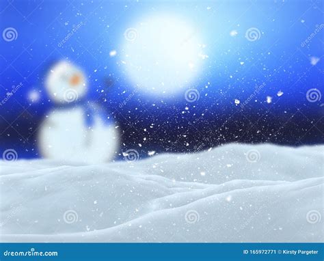 3d Winter Landscape With Defocussed Snowman Scene Stock Illustration