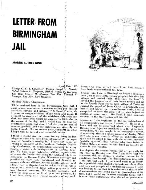 What Is The Subject Of The Letter From Birmingham Jail Letter Hjw