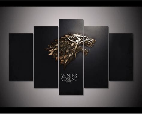 Framed Hd Print 5pcs Game Of Thrones Stark House Canvas Wall Art