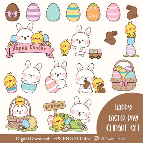 Kawaii Easter Clipart Cute Easter Bunny Clipart Cute Easter Etsy