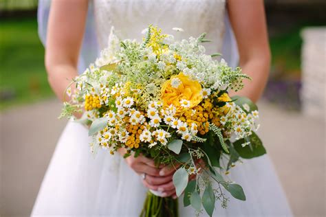 Yellow Bouquet With Daisies Garden Roses Wildflowers And Queen Annes