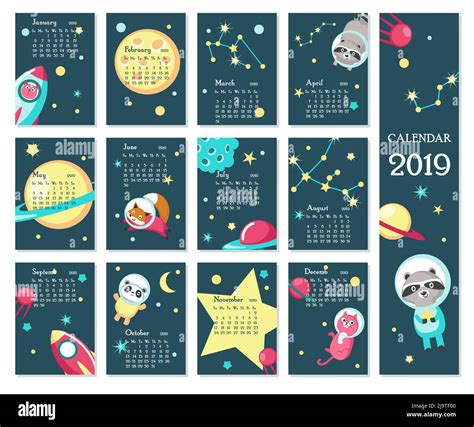 Year 2019 Calendar Vector Template Yearly Calendar Showing Months With