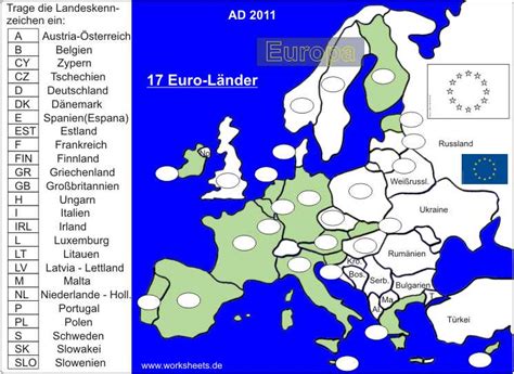 Dieses material wurde von unserem mitglied nici73 zur verfügung gestellt. 17 Euro-Länder in Europa Arbeitsblatt und Lösungsfolie