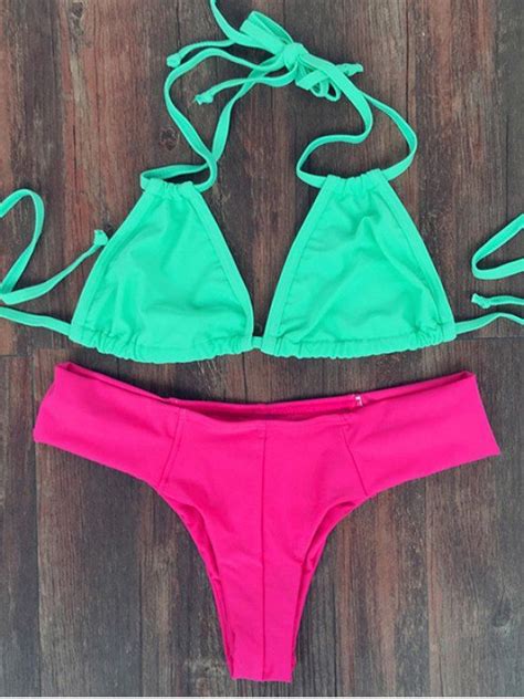 lace up high cut bikini set pink green zaful swimwear women fashion womens clothing