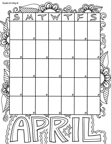 April Calendar Coloring Pages Lois Murphys Coloring Pages