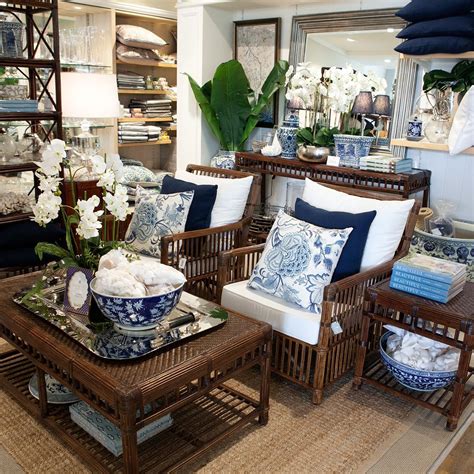 Rattan Bermuda Furniture With Blue And White Tropical Home Decor