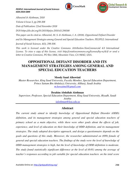 Pdf Oppositional Defiant Disorder And Its Management