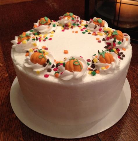 Try these simply amazing recipes for holiday pies, cakes, cookies, bars and more. Simple Fall or Thanksgiving buttercream frosted cake. Decorated with leaf sprinkles and Wilton ...