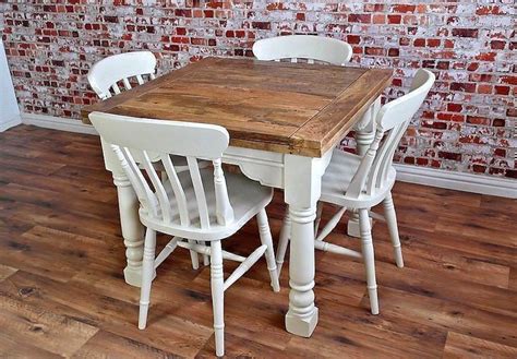 Extending Oak Style Rustic Farmhouse Dining Table Set Drop Leaf Painted
