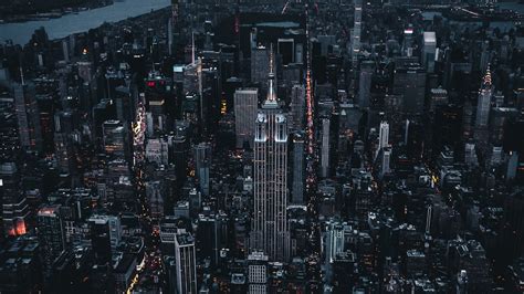 Download Wallpaper 2048x1152 New York Dark Night City Aerial View