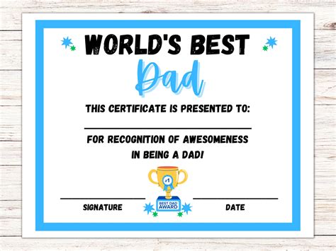Best Dad Certificate Of Appreciation Template Printable Best Etsy