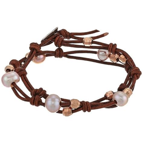 Chan Luu Pearl Double Strand Leather Bracelet Natural Pink Natural