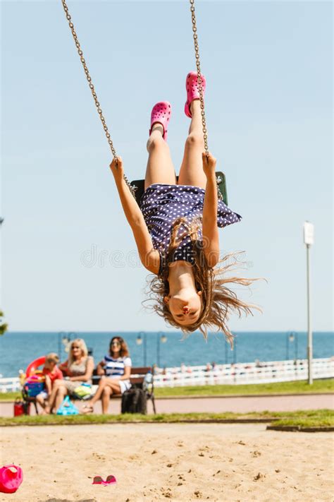 Playful Crazy Girl On Swing Stock Image Image Of Playful Girl 77683699