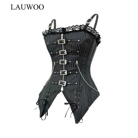 Lauwoo 2015 New Goth Black Striped Vampire Corset Bustiers Sexy Punk
