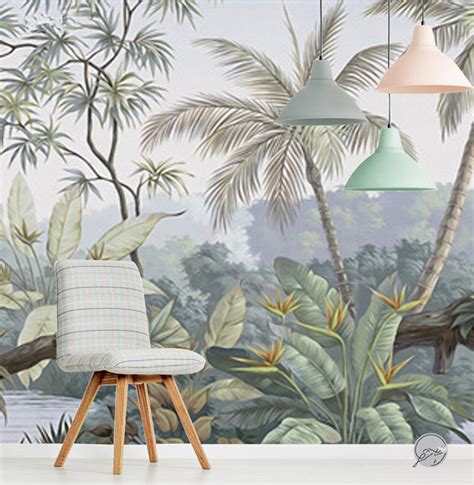 Oil Painting Tropical Rainforest Wallpaper Wall Mural Jungle Etsy