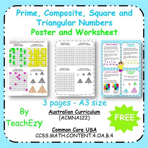 Prime Composite Square And Triangular Numbers Worksheets