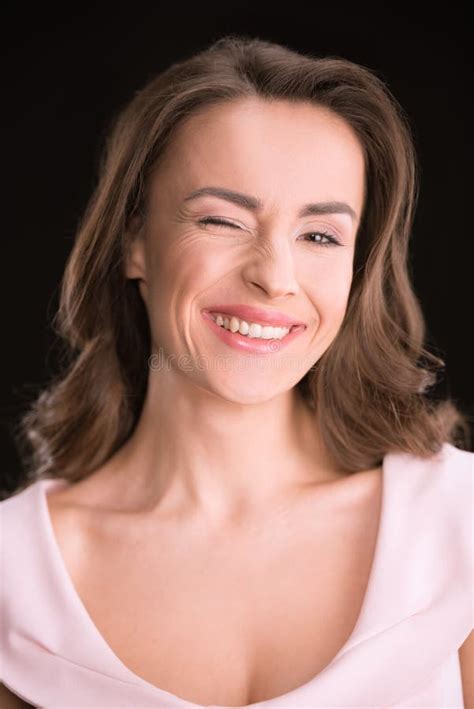 Portrait Of Beautiful Young Brunette Woman Winking Stock Image Image