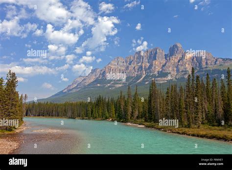 Castle Mountain And The Bow River Banff National Park Hi Res Stock
