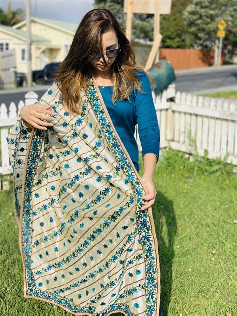 Punjabi Blue Salwar Suit Phulkari Dupatta Phulkari Dupatta Indian Dresses Outfits