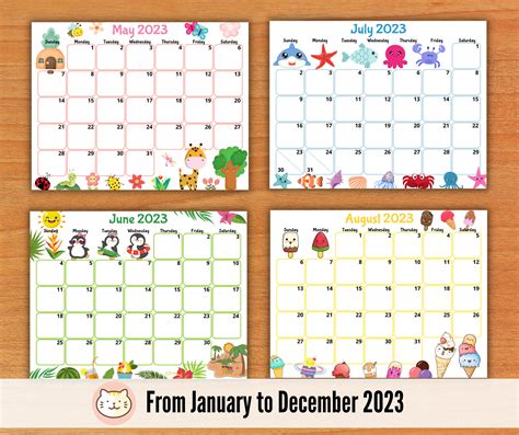 Editable 2023 Calendars Cute Monthly Calendar For Kids Etsy Uk