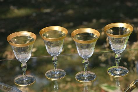 Vintage Gold Encrusted Wine Glasses Set Of 4 Glastonbury Lotus Antique Gold Rimmed Wine
