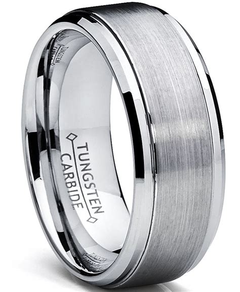Mens Tungsten Ring Wedding Band Raised Brushed Finish 9mm Sizes 6 To