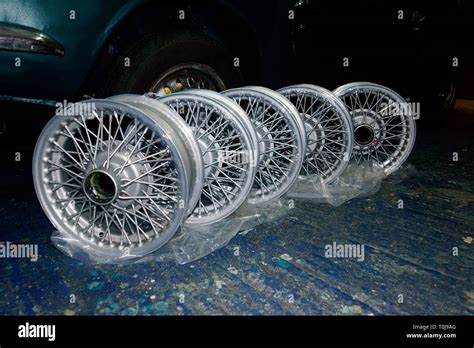 New Set Of Painted Wire Wheels Stock Photo Alamy