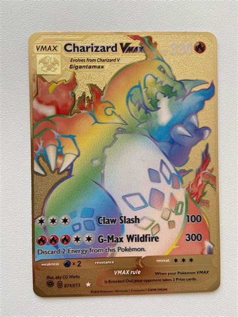 Rainbow Charizard Vmax Pokemon Card Champions Path Gold Metal Etsy