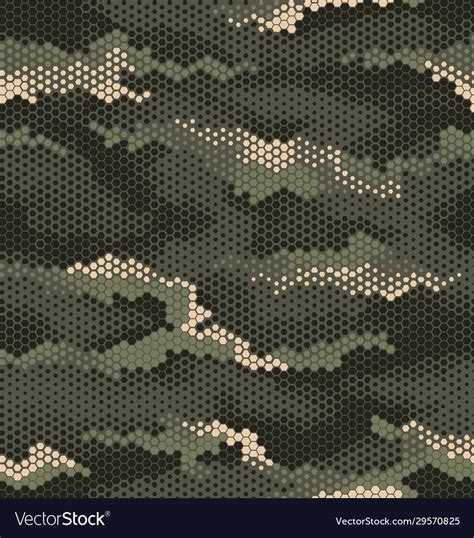 3 Color Hexagon Camouflage Pattern In Olive Vector Image