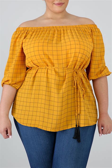 Lovely Trendy Grid Yellow Plus Size Blouseplus Size Blousesandshirts