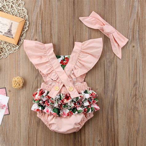 2018 Cute Newborn Infant Baby Girls Floral Romper Pink Jumpsuit