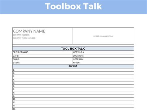 Toolbox Talk Template Project Management Etsy New Zealand
