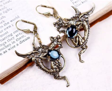 Blue Dragon Earrings Navy Earrings Dragon Jewelry Medieval Etsy