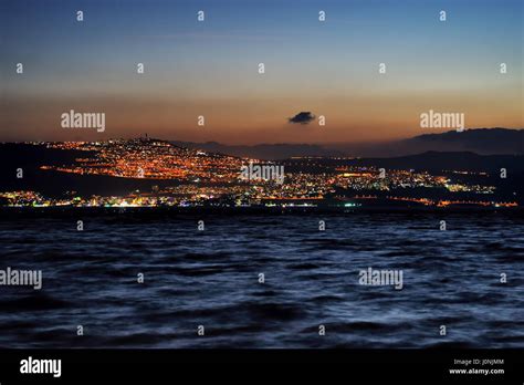 Tiberias City Lights Late At Night On The Sea Of Galilee Stock Photo