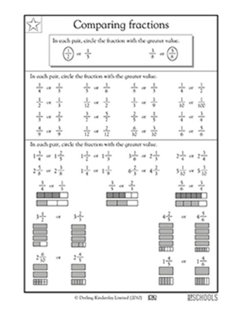 grade math worksheets comparing fractions greatkids